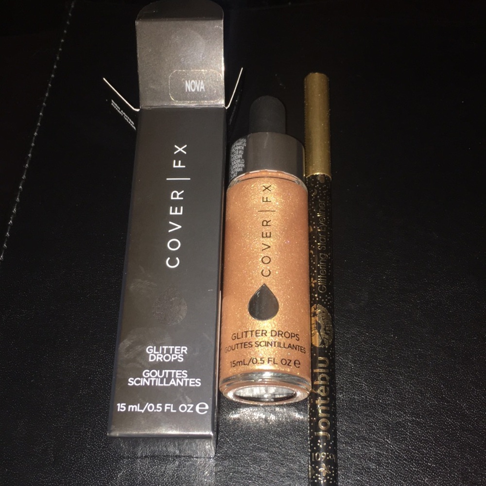 Cover FX glitter drops and jonteblu eyeliner